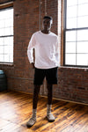 Full fit image of Edem wearing the Experiment 252 - Cottonweight Billboard in Washed White with the F.Cloth Bigs in Black